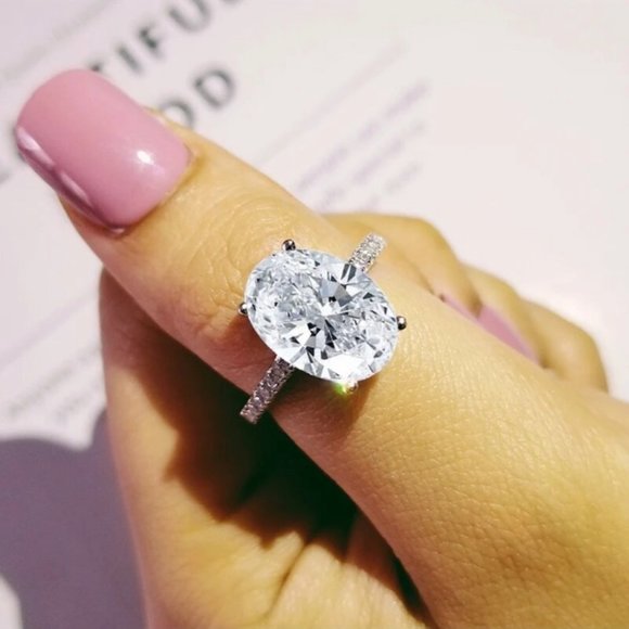 NEW OVAL DIAMOND S925 STERLING SILVER RING - Picture 1 of 3